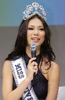 Miss Universe Mori meets press back in Japan