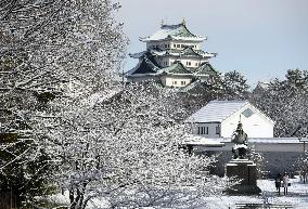 Nagoya Castle covered with snow