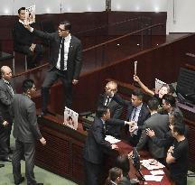Hong Kong lawmakers protest