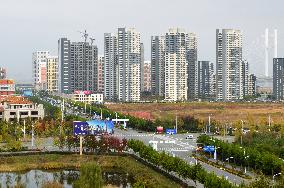 Skyscrapers in Dandong border trade zone in China