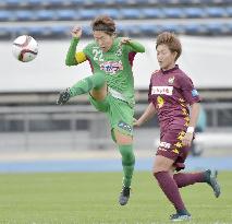 NTV Beleza defender in tussle with JEF striker in women's league game