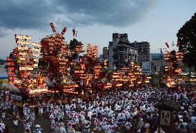 Big floats gather for festival in southwestern Japan
