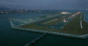 Kobe's new airport lit up