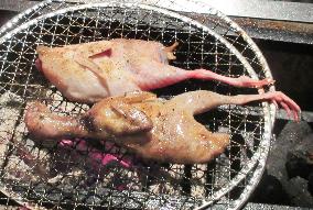 Farm-raised quails served at Tokyo wild game restaurant