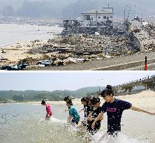 Tsunami-hit area then and now