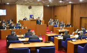 Disaster-displaced north Japan town assembly holds 1st meet at home
