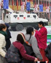 Armed Police on patrol in Tibetan residential area in China's Gansu