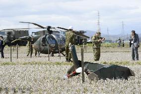 GSDF helicopter makes crash landing in rice field in Sendai