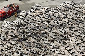 Cars damaged by tsunami in Hitachi