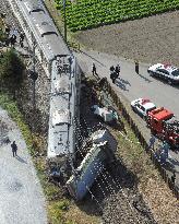 Train-truck collision site in Saitama Pref.