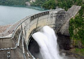 Annual water discharge begins at Kurobe Dam