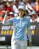 Japan's Hattori reacts after winning CAT Ladies golf tourney