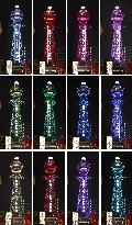 Osaka landmark Tsutenkaku lit up in 12 colors