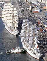 A pair of Japanese tall ships call at Kobe under full sail