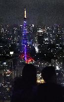 Tokyo Tower sports Nadeshiko colors