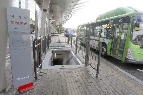 Entrance to old secret basement bunker displayed in Seoul