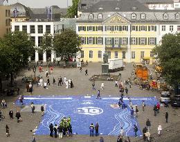 Huge Japan soccer shirt displayed at Bonn square