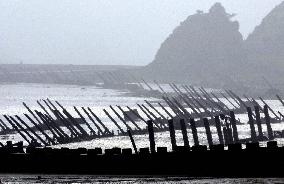 Barricades on beach of Yeonpyeong island