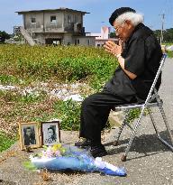 Okinawa man prays at site of kin's WWII deaths on 70th anniversary