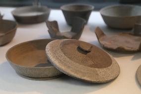 Unglazed pottery found at archeological site in ancient town