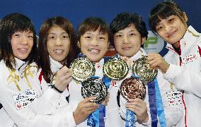 Japan female wresters show off world championship medals