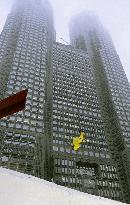 Freestyle skiers flying high in Shinjuku