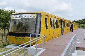 Narita airport's now-defunct shuttle cars displayed