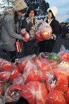 Visitors shop 'daruma' good-luck dolls at Japan temple