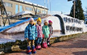 Police make bullet train snow sculpture for crime, safety awareness