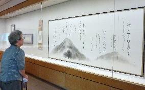 Visitor looks at Kason Sugioka's calligraphy at Nara museum
