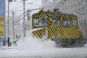 Snow removal tram makes 1st appearance of this season