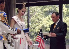 U.S. Cherry Blossom Queen Krabill visits Saitama Gov. Tsuchiya