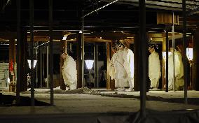 Priests bow on completion of shrine hall renewal rite in Kyoto