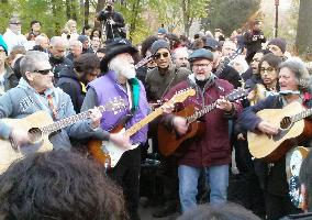 People gather at Strawberry Fields to mourn John Lennon