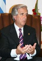 Uruguay President Vazquez speaks to reporters in Tokyo