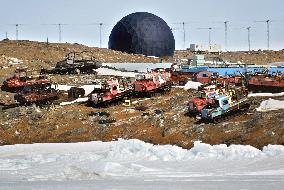 Scrapped snowmobiles left at Showa Base in Antarctic