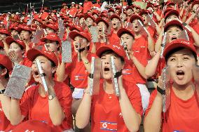 North Koreans cheer for World Cup qualifier vs Uzbekistan