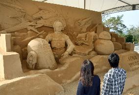 Star Wars-themed sand art featured near Tottori Sand Dunes