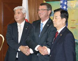Japan, S. Korea, U.S. agree to take tough stance on N. Korea