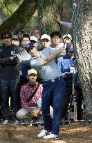 Spieth hits shot from rough at Dunlop Phoenix tourney