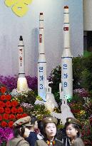 Models of North Korean missiles displayed at flower exhibition