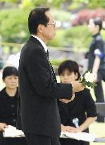 Fukuda vows to lessen Okinawa burden on 63rd anniversary of battl