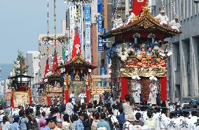 Floats paraded through Kyoto streets in Gion festival