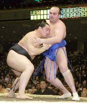 Asashoryu wins over Hakurozan for 8-1 mark at New Year sumo