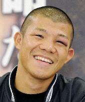 Kameda speaks to reporters, day after winning flyweight title