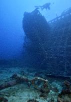 Plane parts lie beside sunken U.S. warship on Okinawa seabed