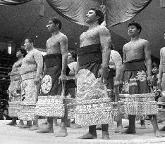 Young sumo wrestlers from Tonga introduced in ring