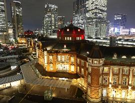 Tokyo Station building lit up to mark centennial of station hotel