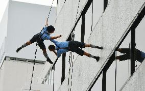 Spanish performers show vertical dance in Shizuoka, central Japan