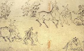 2 scrolls of "Choju-giga" painting unveiled to press